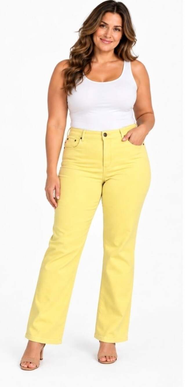 New Woman Within Women’s 36W Tall Yellow Bootcut Jeans Stretch Plus Pants T110